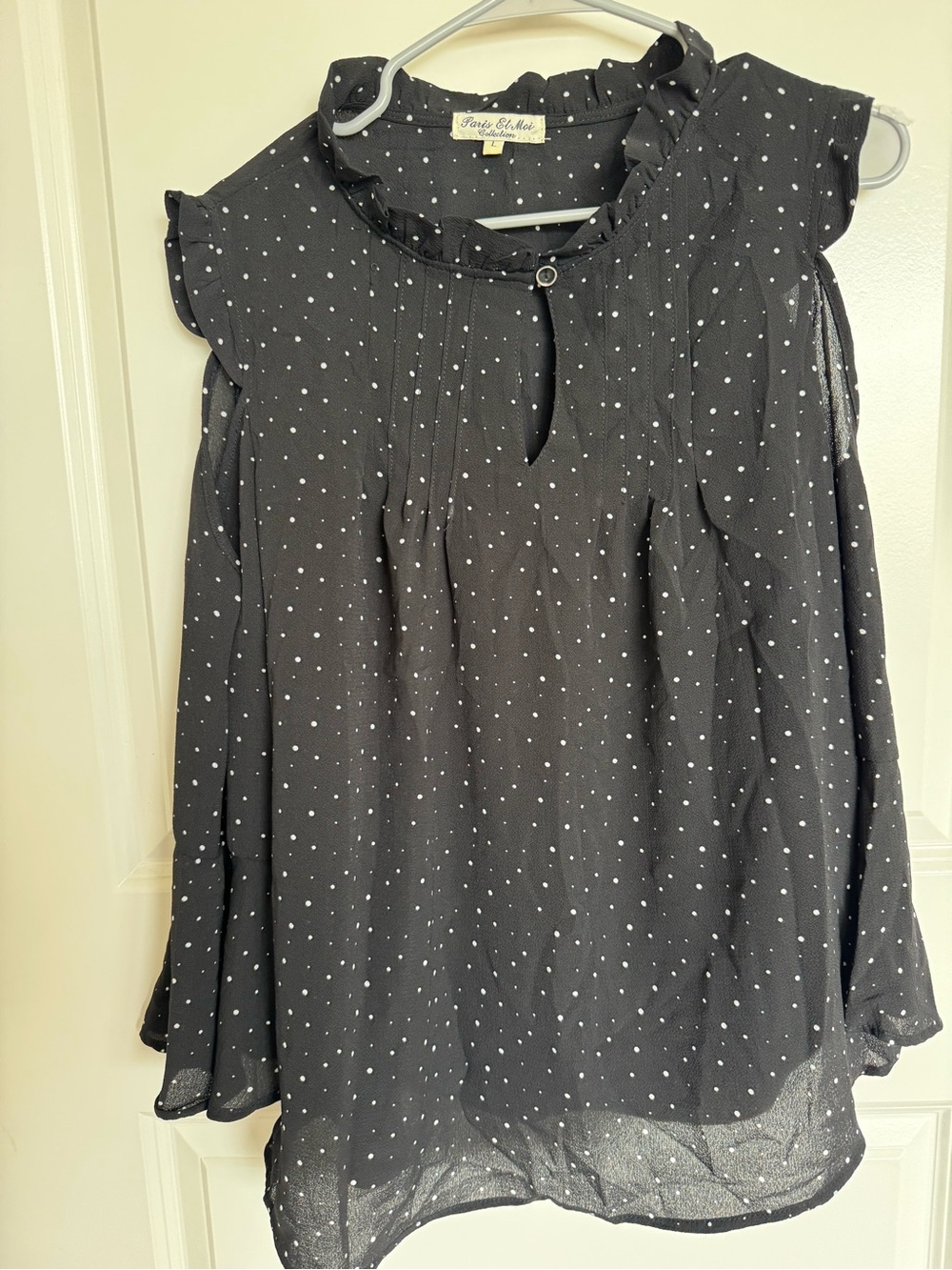 Paris Et Moi Black Polka Dot Ruffle Neck Maternity Top